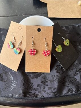 3pairs Heart Wood Dangle Earrings